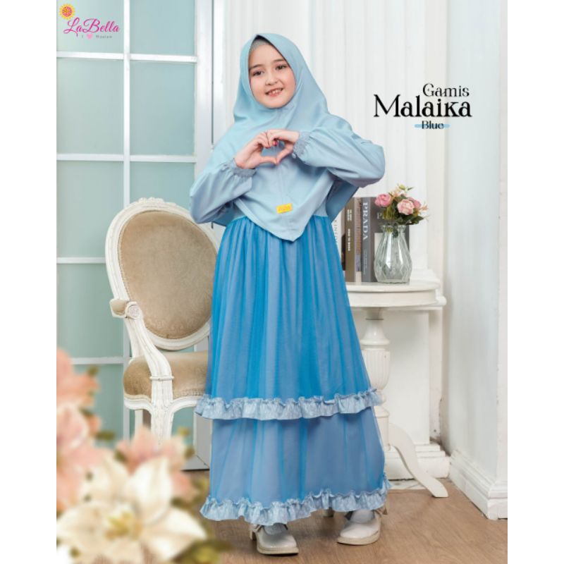BIRU BLUE GAMIS ANAK MALAIKA LABELLA COKSU COKLAT SUSU PINK WHITE PUTIH 5 6 7 8 9 10 TAHUN TULLE