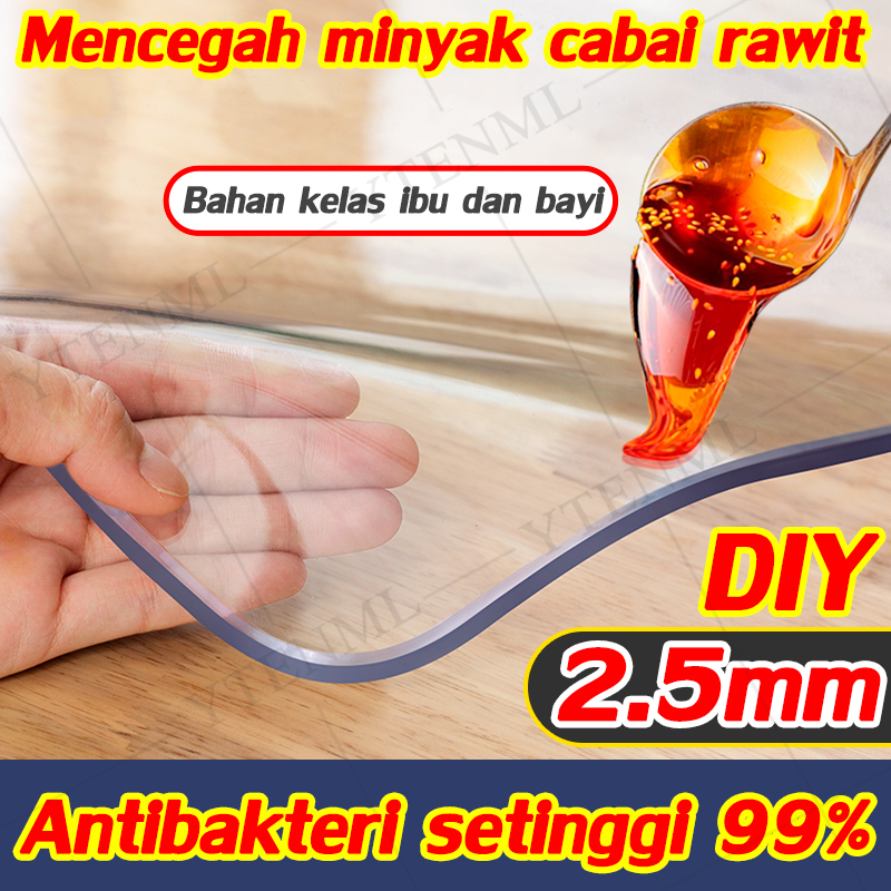 2.5mm Taplak Meja Bening Antibakteri 99% bahan kelas ibu dan bayi Taplak Meja Transparan Bahan Mika 