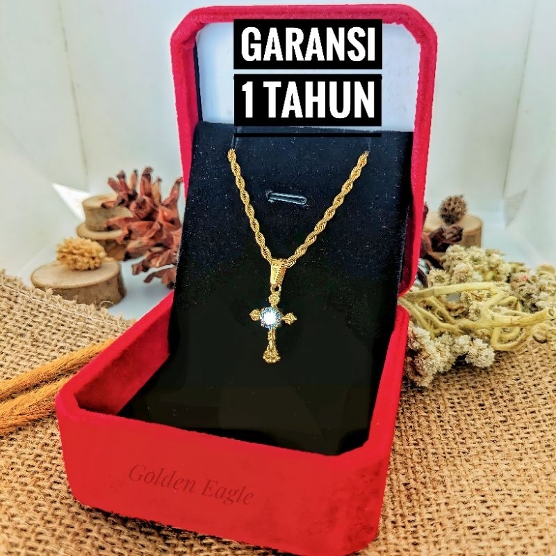 Kalung Salib Permata | Bahan Original Titanium Bukan Yang Campuran | Kalung Anti Karat & Tidak Bikin