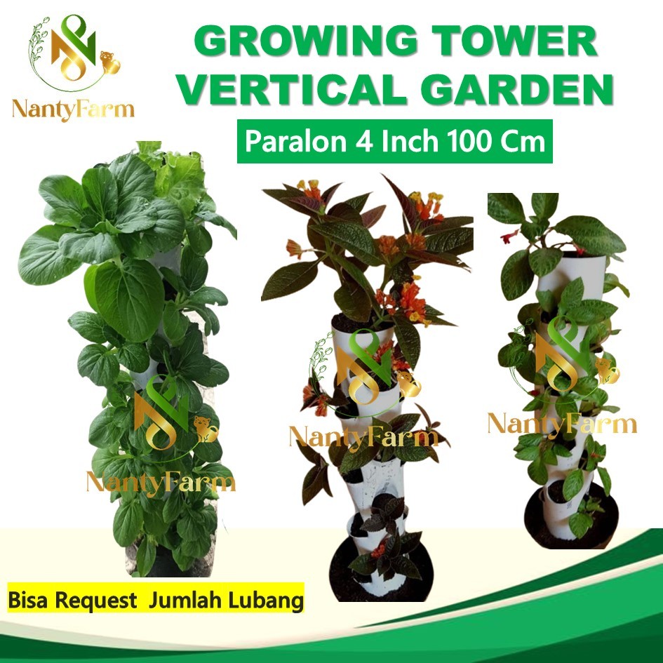 Growing Tower Pot Tower Vertikultur Vertikal Garden Paralon 1 Meter 4 Inch - Vertikal Garden