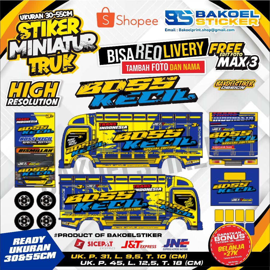 

STIKER MINIATUR TRUK OLENG UK. 30&45CM MOTIF "BOSS CILIK & BOSS KECIL