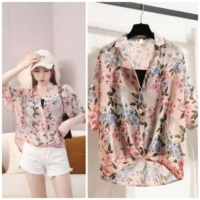 (PENGIRIMAN CEPAT BISA COD ) TC789 Fairy Fleur Atasan korea Blus model longgar motif bunga sifon imp