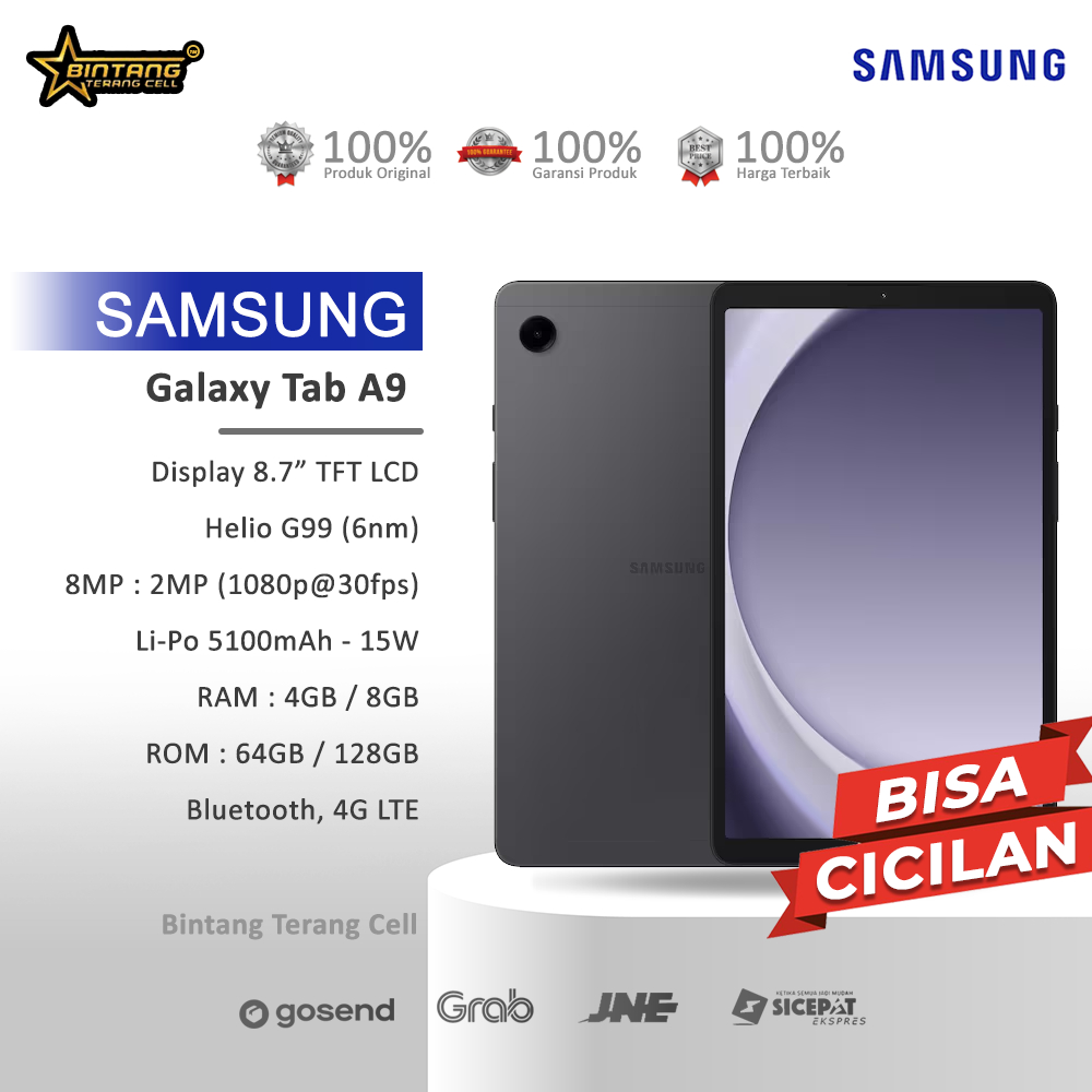 Samsung galaxy tablet tab a9 wifi tab a9 plus simcard LTE- wifi ram 8/128- ram 4/64Gb garansi resmi