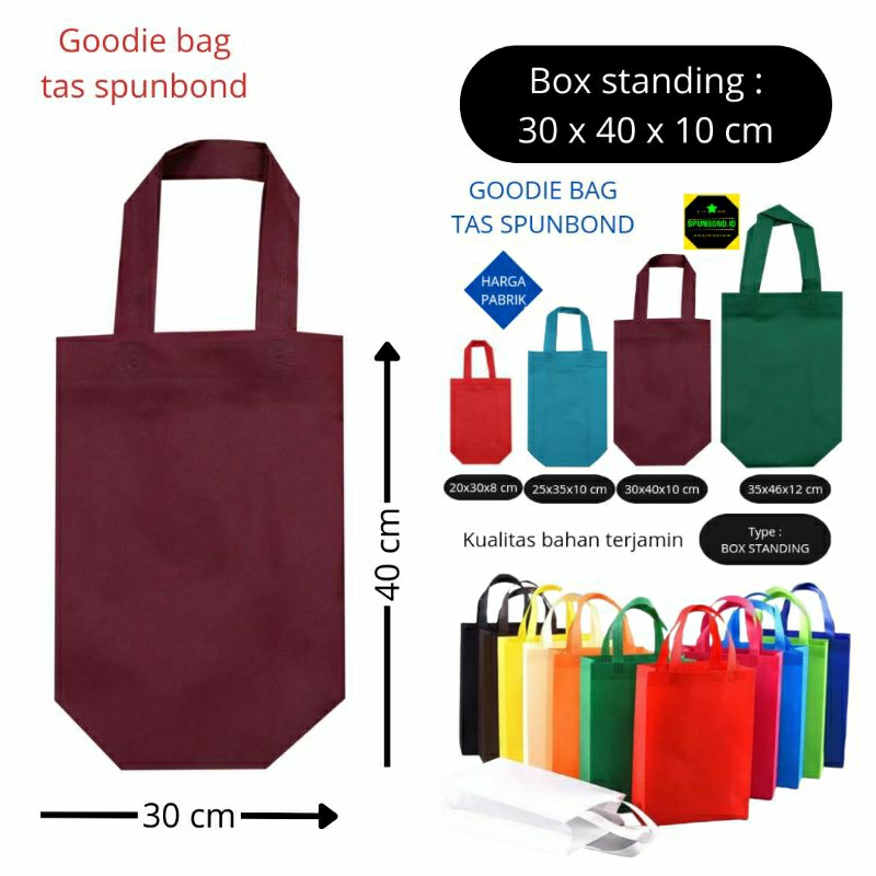 

Tas Spunbond Goodie Bag Handle Box Press Automatic 30x40x10 cm I Box Standing