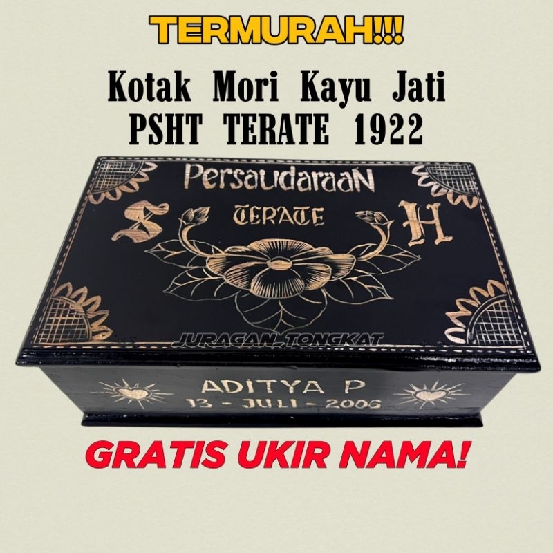 Kotak Mori PSHT Kayu Jati Ukir FREE UKIR NAMA motif Ukir Bunga Terate PSHT / Kotak Mori Ukir Murah /