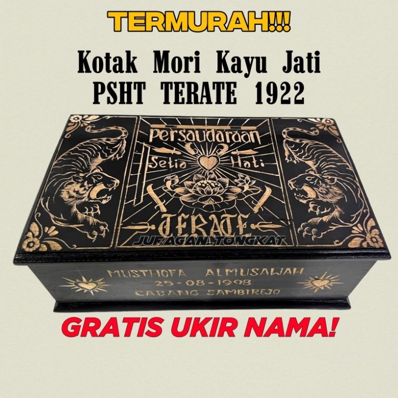 Kotak Mori PSHT Kayu Jati Ukir FREE UKIR NAMA motif Ukir Macan Harimau / Kotak Mori Ukir Murah / Kot