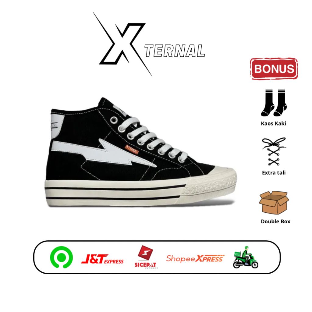 Sepatu XternalStepSure - Sepatu Sneakers Miterns Storm High Black White Kasual Kanvas