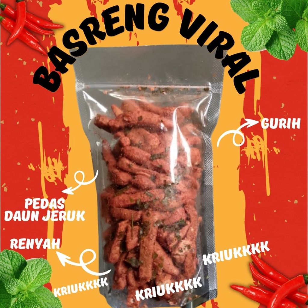 

(125 g) BASRENG PEDAS VIRAL - CEMILAN TEMAN MAKAN NASI BASRENG PEDAS VIRAL GURIH ENAK
