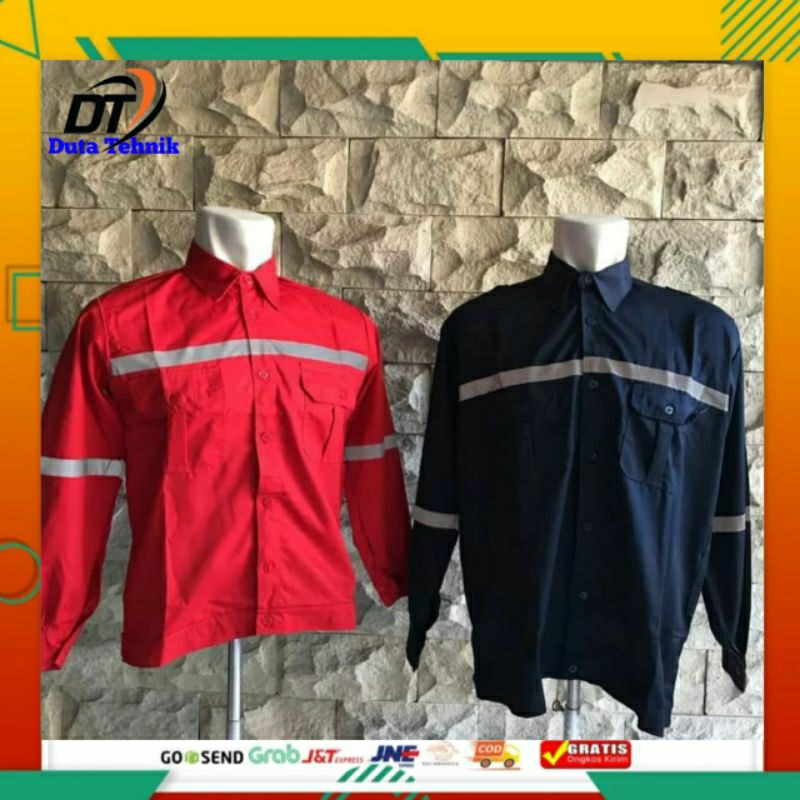 BAJU KERJA SAFETY LENGAN PANJANG MERAH / BAJU SAFETY / BAJU PROYEK / BAJU KERJA / BAJU SAFETY ASGAR 