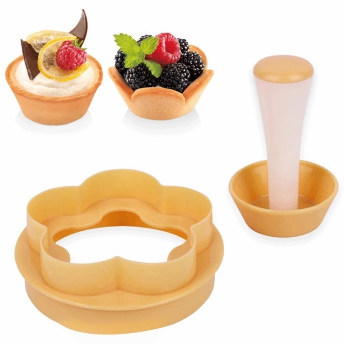Egg tart mold press pembentuk adonan kue pai round and flower