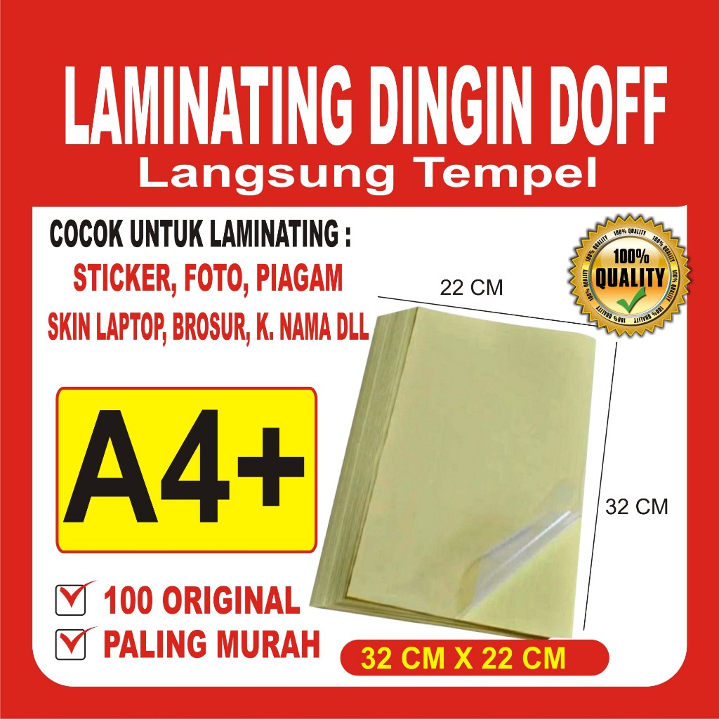 

Plastik Laminasi Dingin A4+ isi 50 lembar - Motif DOFF, ( Sticker Bening Transparant Pelapis Kertas Foto Doff Photo Paper