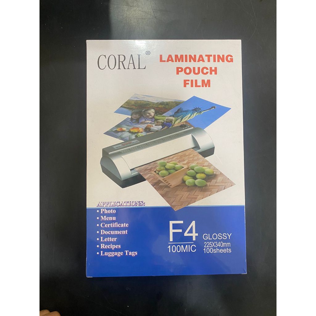 

CORAL LAMINATING F4 GLOSY / 100 MICRON / UKURAN 225X340mm/ 100 SHETS