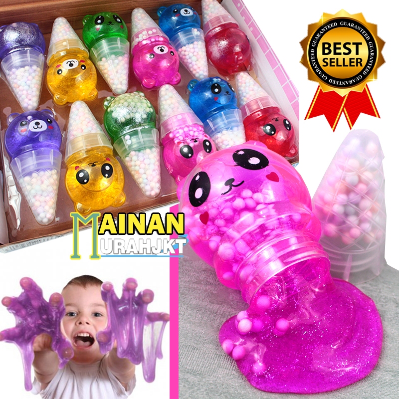 Mainan Anak Grosir Murah Slime Es Krim Karakter Beruang Foam Crystal Mud Squishy