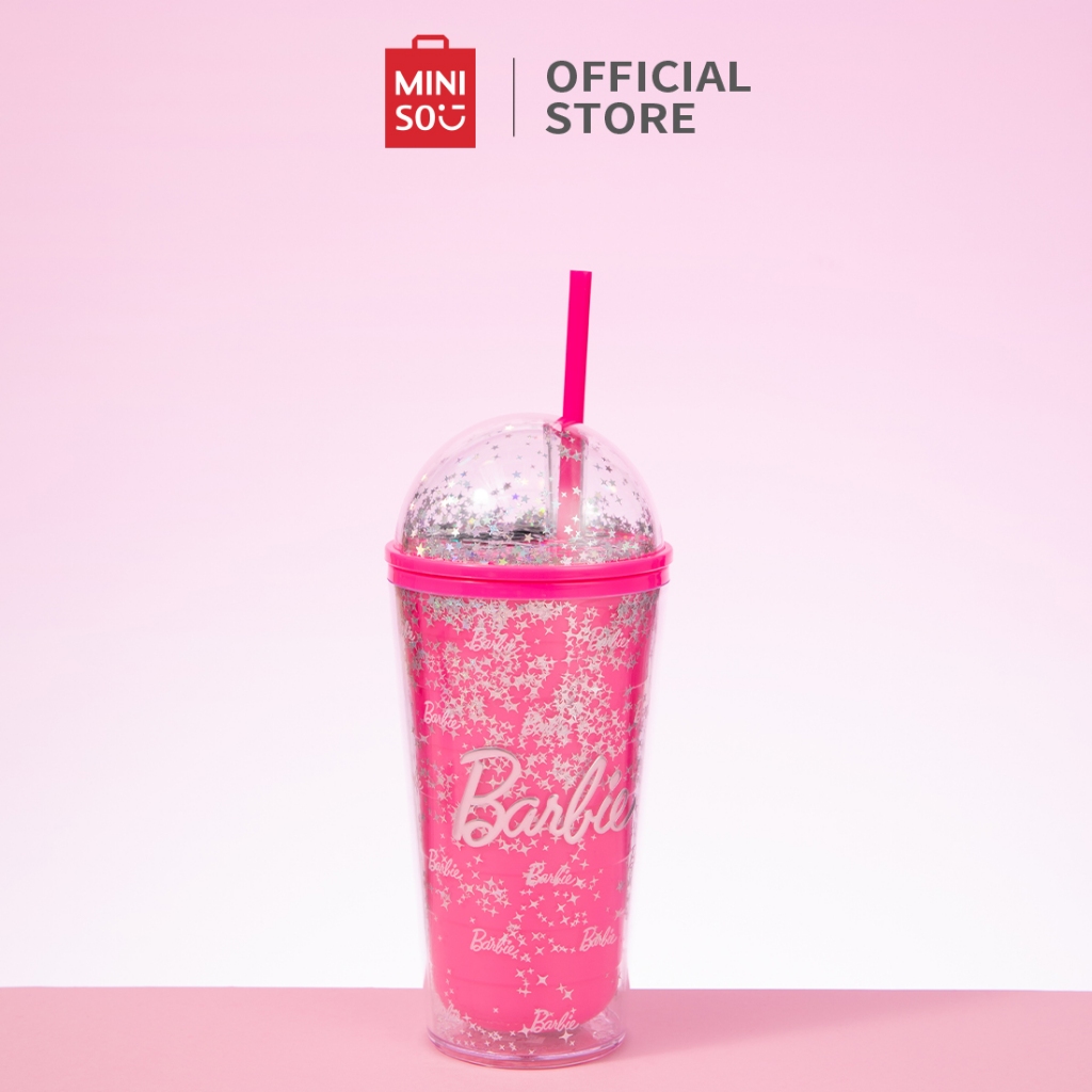 MINISO X Barbie Botol Minum BPA Free Tumbler Minum 600ml Plastik Botol Minum Air dengan Sedotan
