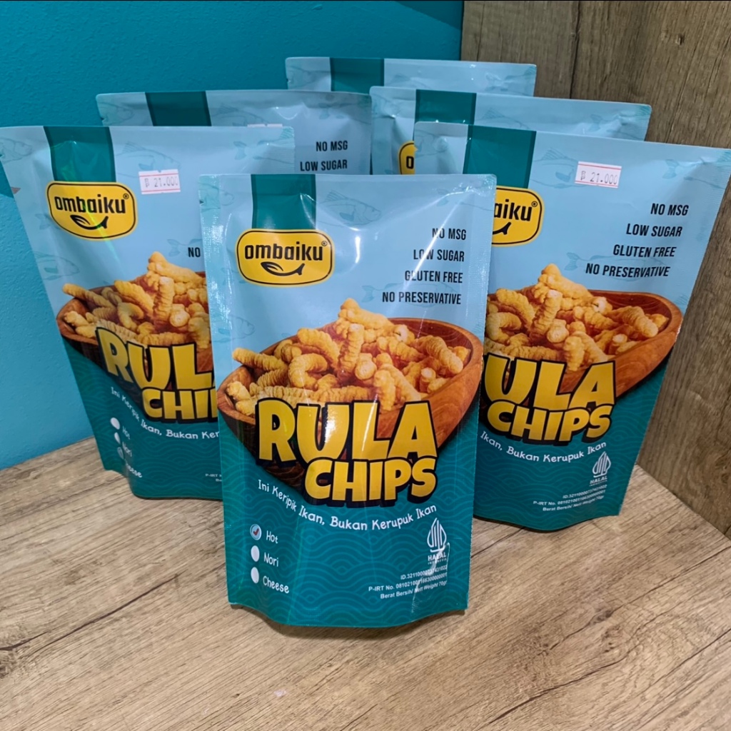 

Snack cemilan Keripik Ikan RULA CHIPS OMBAIKU