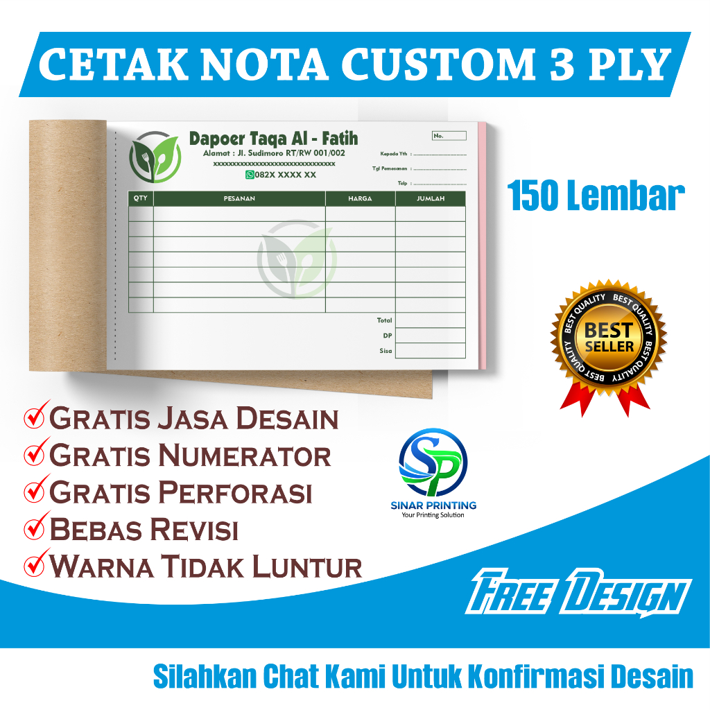 

Nota Custom 3 Ply / 3 Rangkap Free Desain