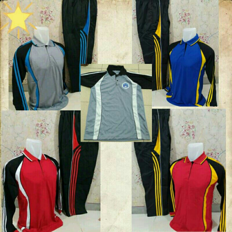 setelan kaos olahraga SMA SMK || setelan seragam olahraga model krah celana strip