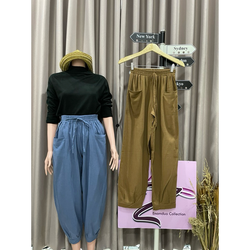 CELANA ALADIN WANITA PREMIUM BAHAN CRINKLE LINEN