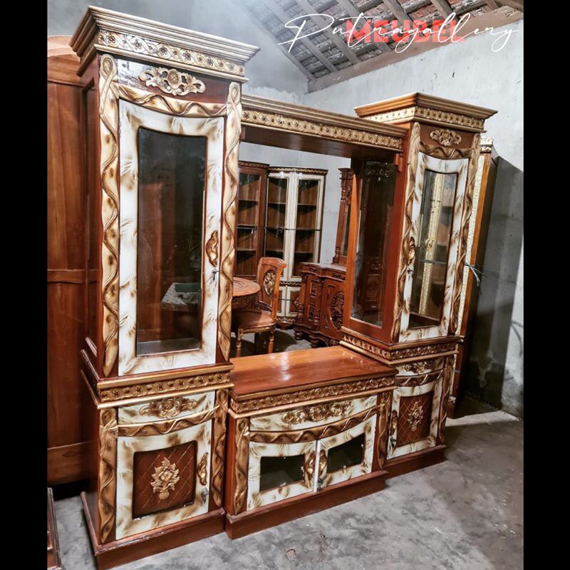 Bufet Meja TV Pisah Ukir Full Kayu Jati Jepara PGM-002
