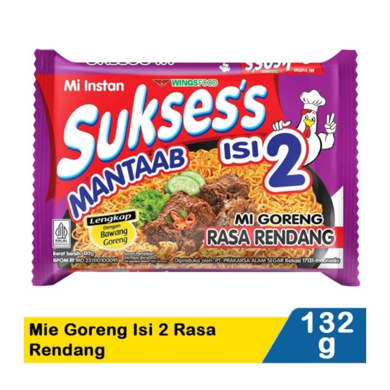 

Suksess Mie Instant Goreng Rasa Rendang Kemasan isi 2 netto 132 gram