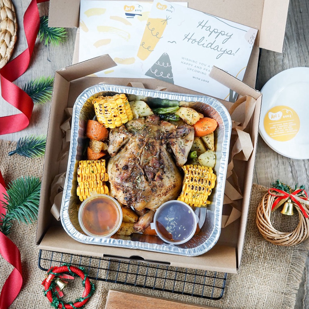

PAKET LENGKAP Hampers Christmas Hamper New Year Parcel Natal Parsel Tahun Baru isi Roasted Chicken Garlic Butter Rosemary with Vegetables Parcel Ayam Bakar