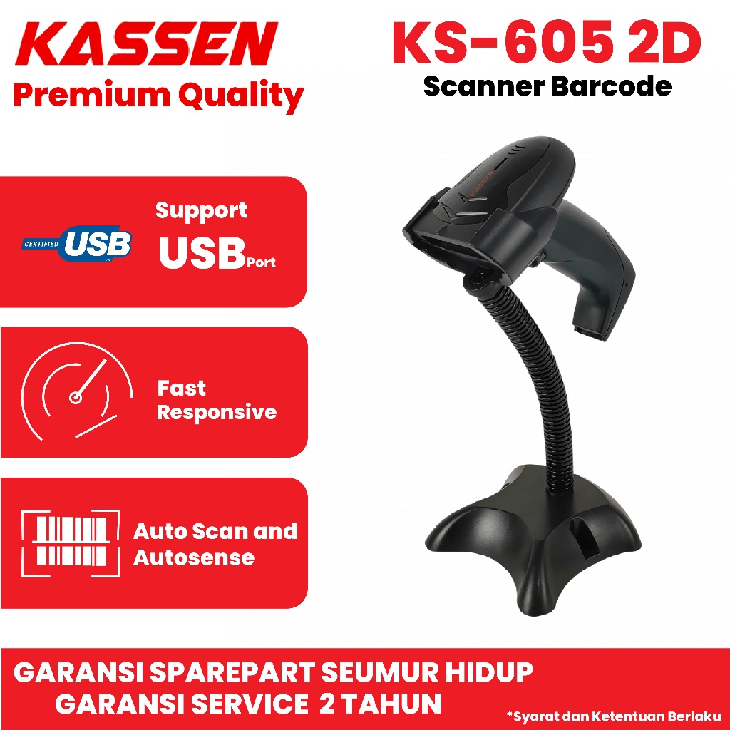 SCANNER BARCODE KASSEN KS605/KS-605/KS 605 1D/2D GARANSI RESMI