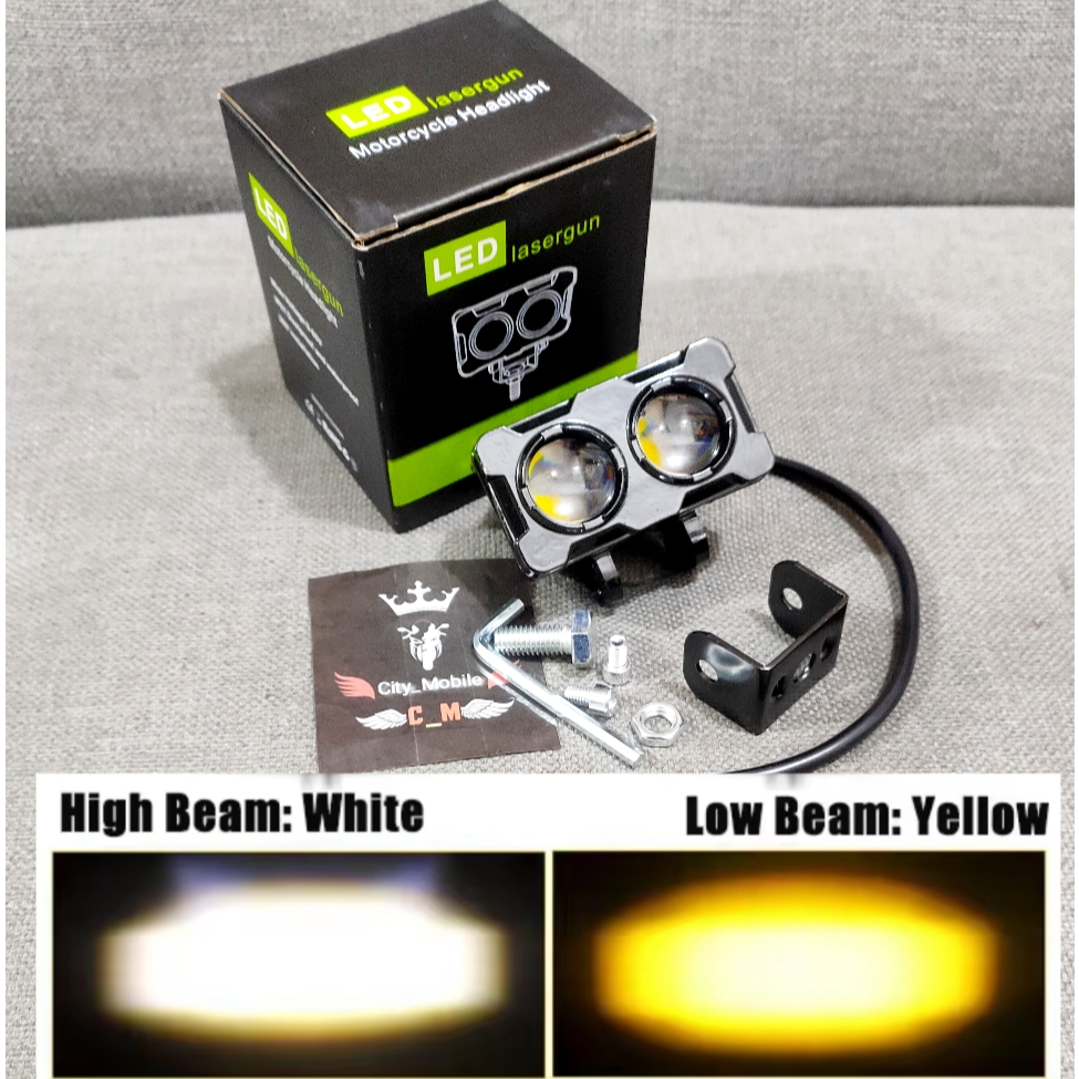 Lampu tembak 2 warna Universal Foglamp Laser LED D3 SQL 2 mata putih kuning