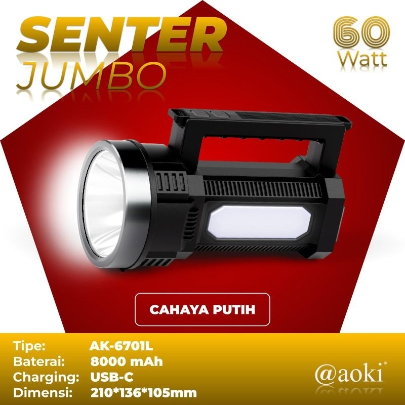 Aoki Senter LED Jumbo 60W + 16SMD Multifungsi AK-6701L