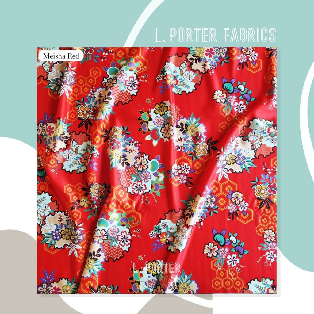 Kain Cheongsam Kain Sangjit Kain L. Porter Fabrics Satin Bridal Motif Meisha  Motif Oriental