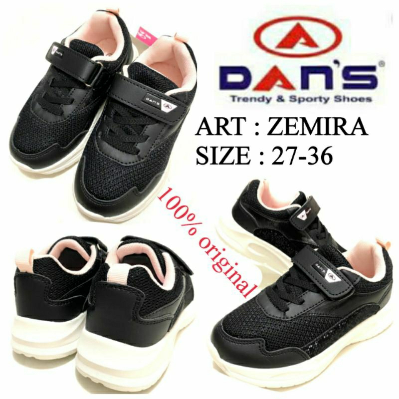 Sepatu Anak Perempuan Sneakers Original Dans ZEMIRA Size 27-36 Warna Hitam Putih / Sepatu Dans Ori T