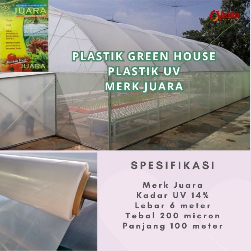 Plastik UV / Plastik Green House merk Juara lebar 6 m tebal 200 micron panjang 100 m per 1 roll