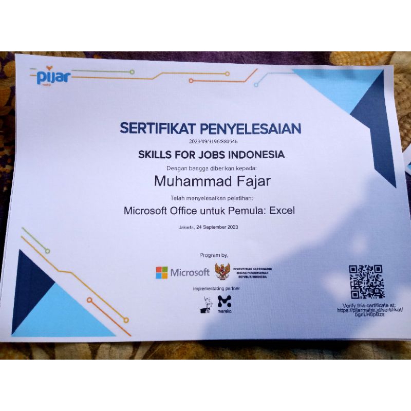 Sertifikat komputer word, power point & excel.