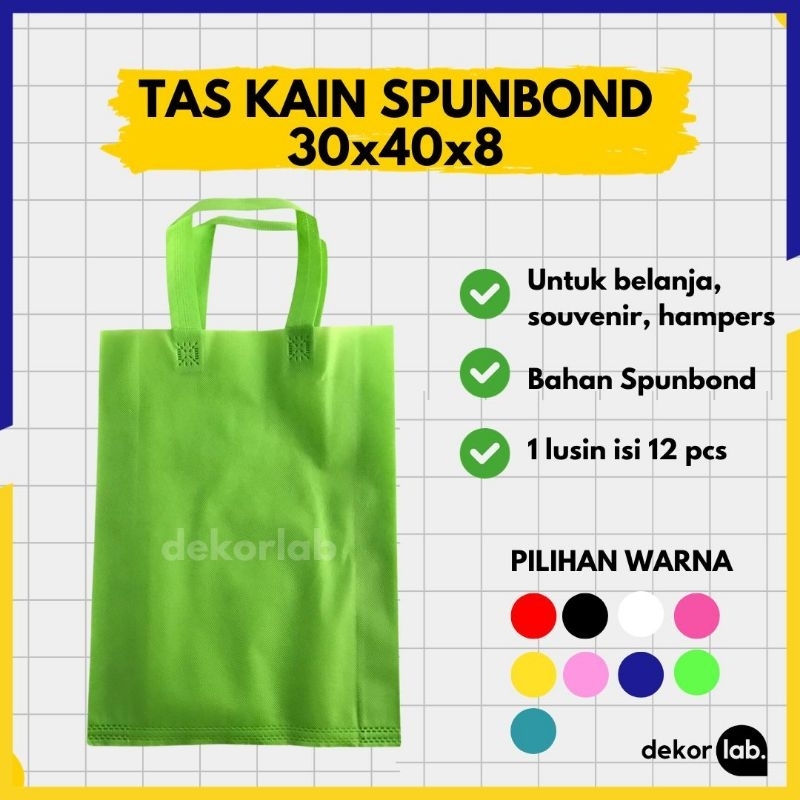 

(ISI 12 PCS) - Goodie Bag Tas Kain Spunbond Handle Tali Ukuran 30x40x8 - Lusinan