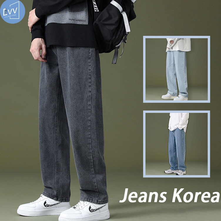 Celana Jeans Pria celana gombrong pria kulot pria celana jeans pria panjang Hitam Korea style loose 