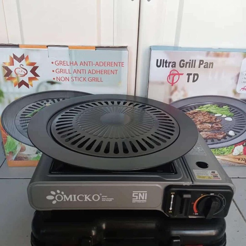 PAKETAN GRILL BBQ DAPAT KOMPOR PORTABLE DAN WAJAN GRILL PAN ANTI LENGKET