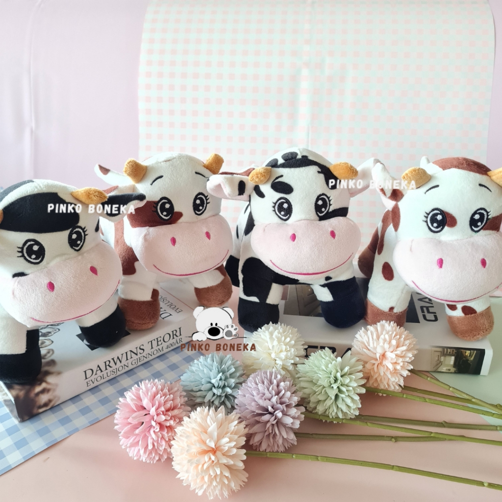 Boneka Sapi Cow Hitam Putih Coklat Putih Halus Bagus Ukuran S