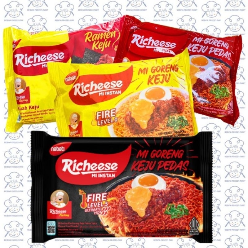 

NABATI RICHEESE MIE GORENG KEJU | KEJU PEDAS | PEDAS CHICKEN LEVEL 0, 3, 5 NETTO 5 PCS