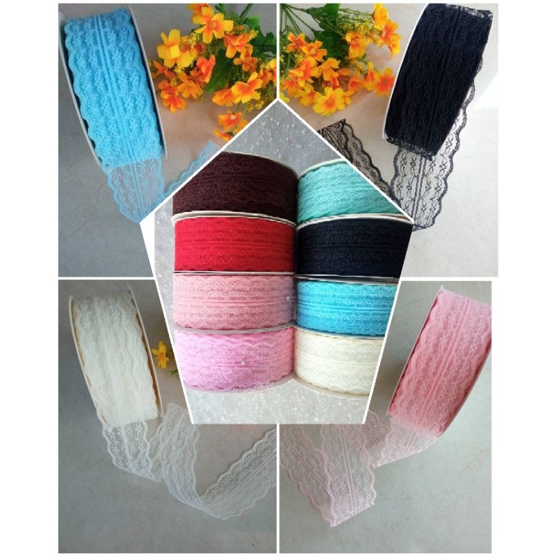 

Korean Lace Ribbon Per Yard ( 90 cm) Pita Parcel Gift Hampers Pita Renda Ribbon 5 cm DIY Crafts Tapes Card Wrapflower Bouquet Dekorasi Kado