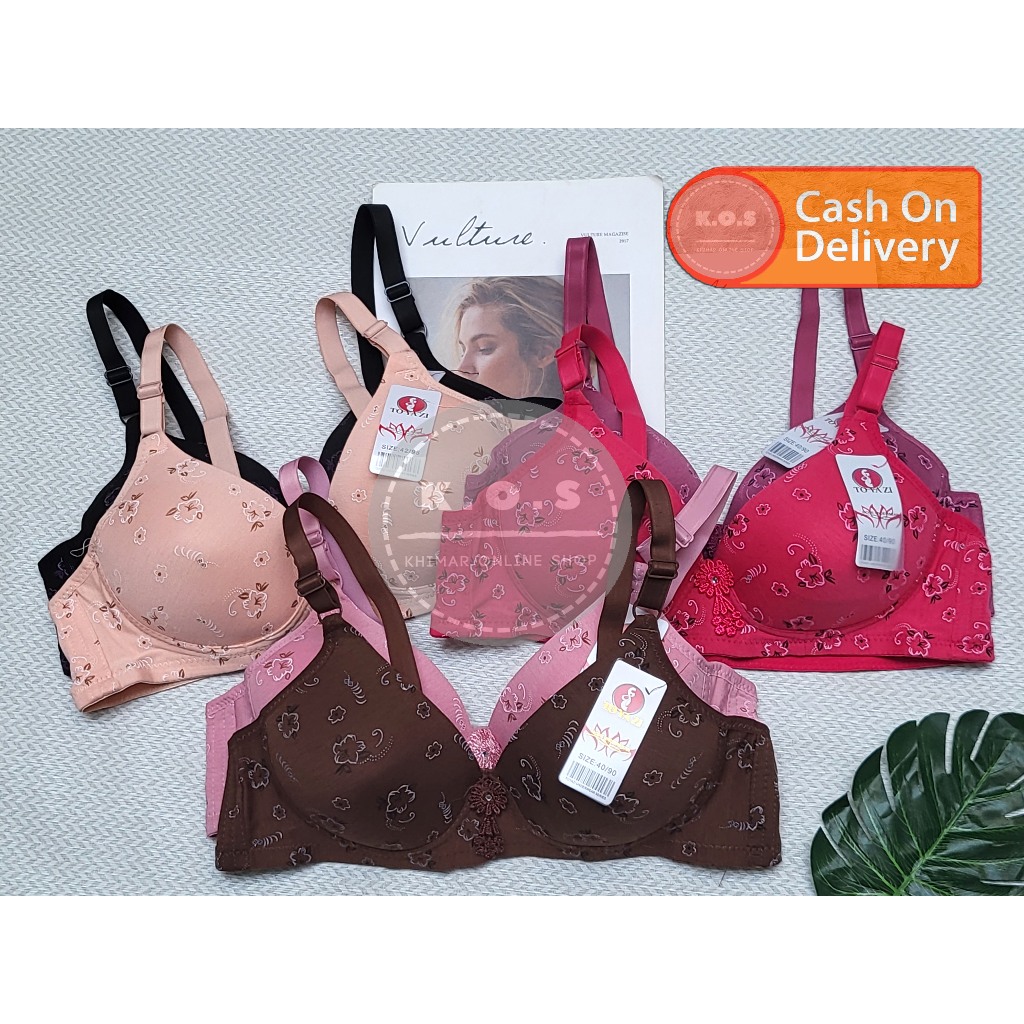 bra busa tanpa kawat bh kaos motif bunga size 38 - 44 kait 3