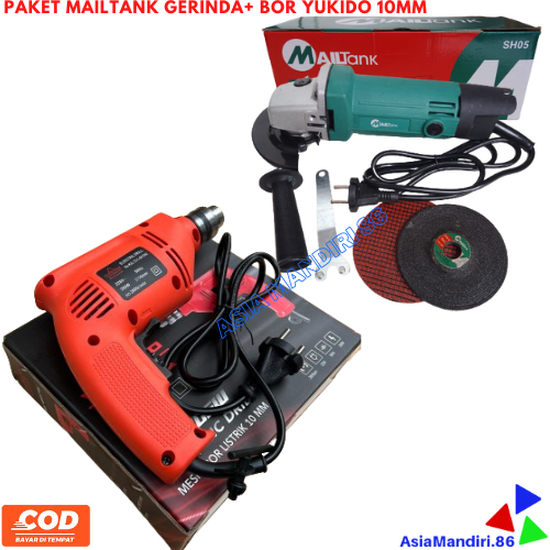 PAKET 2 ITEM GERINDA MAILTANK + BOR 10MM YUKIDO -bor listrik gerinda tangan paket bor 10mm dan gerin