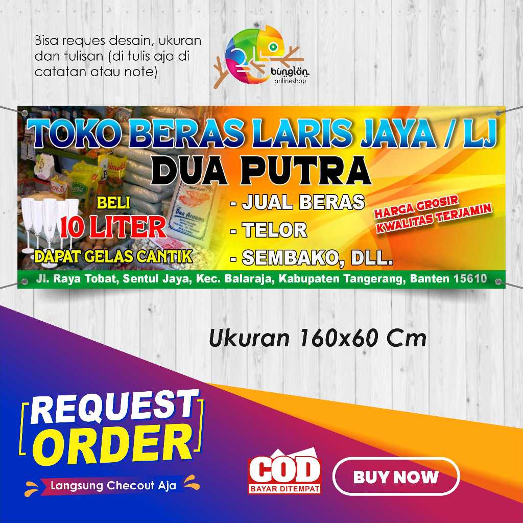 Spanduk 160x60 Banner Toko Beras dan Sembako Custom Desain