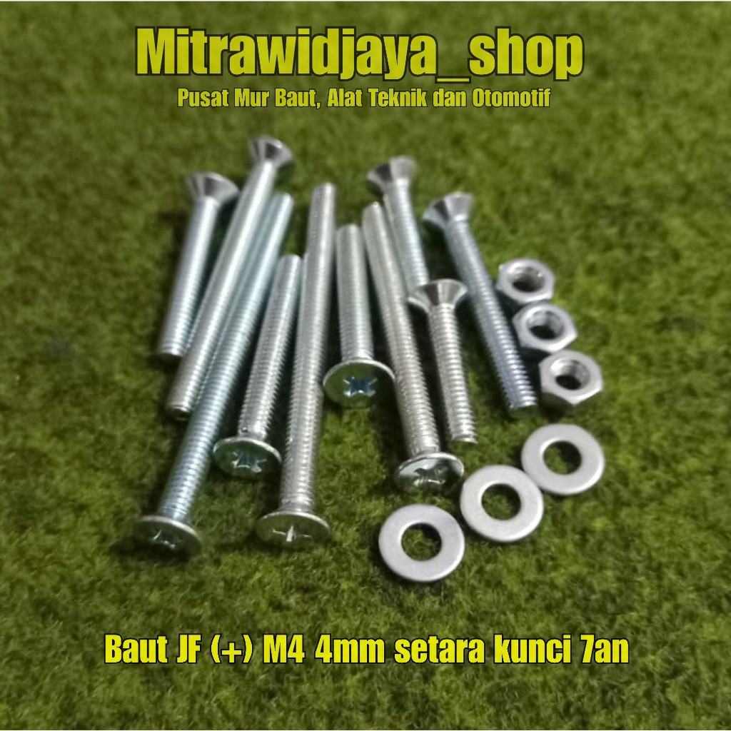 Baut Tirus Flat kunci 7 model JF + TIRUS panjang 1,5cm 2cm 2,5cm 3cm 4cm 5cm baut galvanis M4 4mm ba