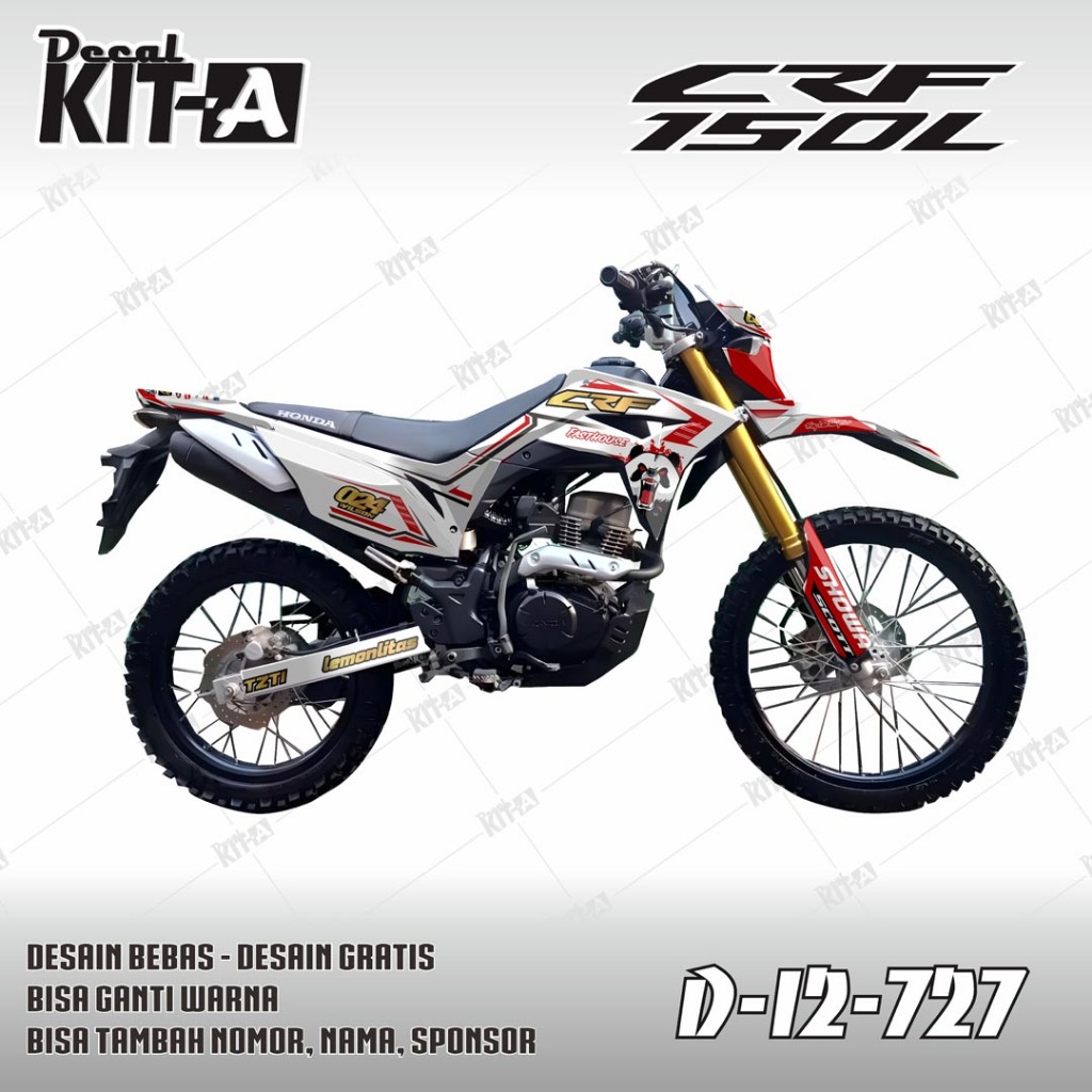 Stiker CRF 150L decal setiker CRF 150L stiker motor MOTIF PUTIH MERAH PANDA D-I2-727