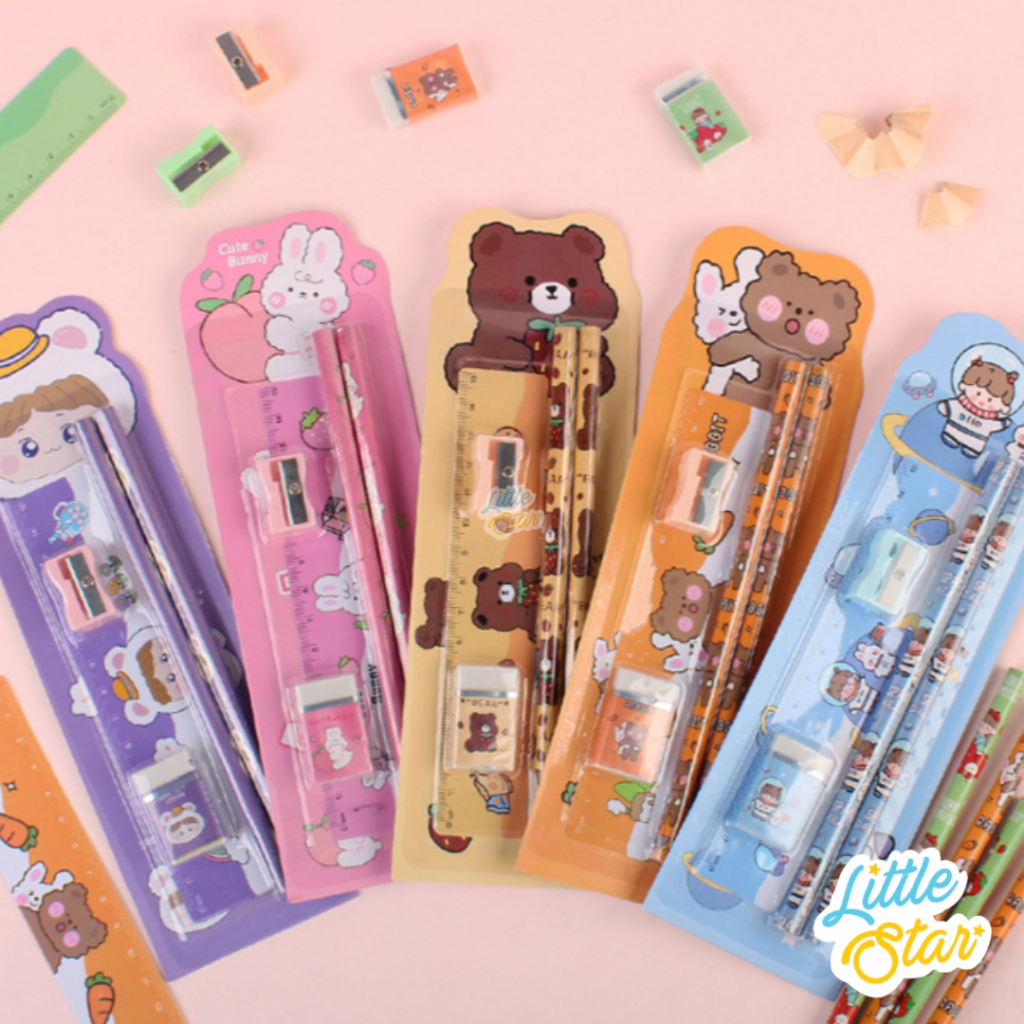 

Stationery Mini Set Alat Tulis Sekolah Anak Motif Karakter 5in1 Pensil Penghapus