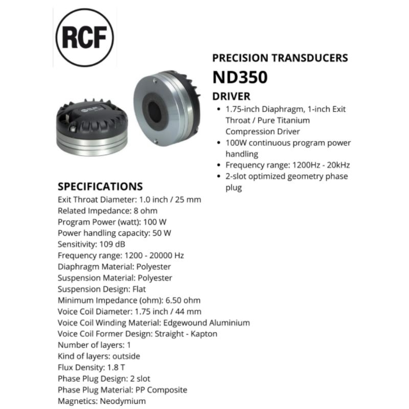 Driver Tweeter RCF ND350