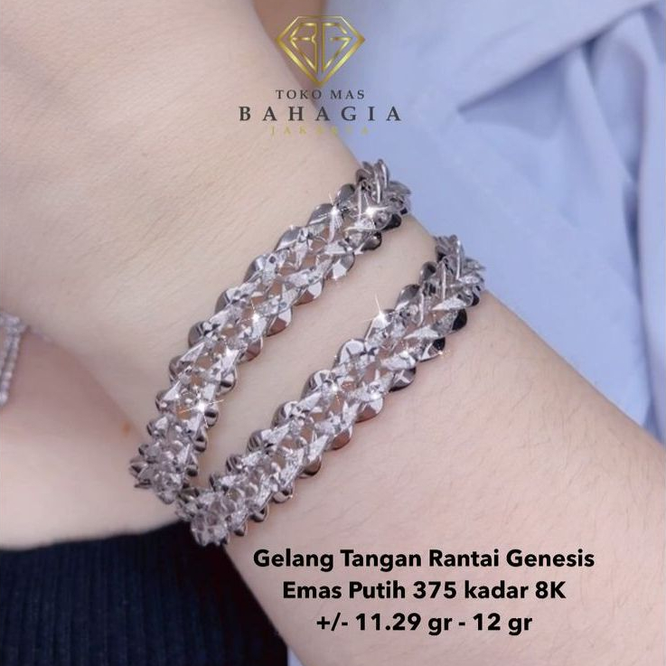 Gelang Tangan Rantai Model Sisik Naga Genesis Emas Putih 375 Kadar 8K