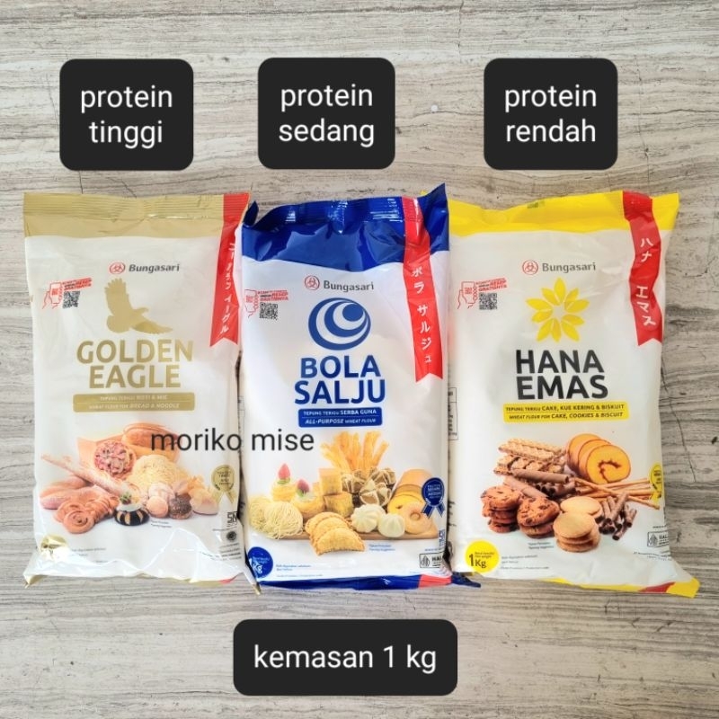 

BUNGASARI tepung terigu BOLA SALJU / terigu protein tinggi GOLDEN EAGLE / tepung terigu HANA EMAS protein rendah bungasari / tepung terigu boga sari serbaguna / tepung terigu jepang Nippon KOMACHI 1 kg bogasari bunga sari all purpose flour