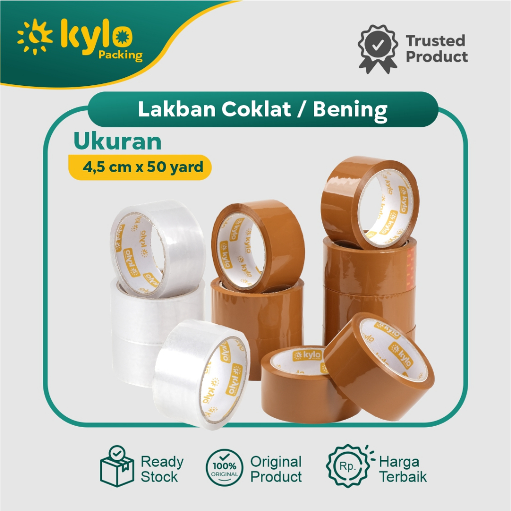 

☀️Kylo Packing☀️Lakban Bening Coklat Uk:45mmx50yard Solasi Plakban Lengket 4.5cmx50y Isolasi 2inch Tebal Kuat Kualitas Bagus Perekat Transparan Premium Murah