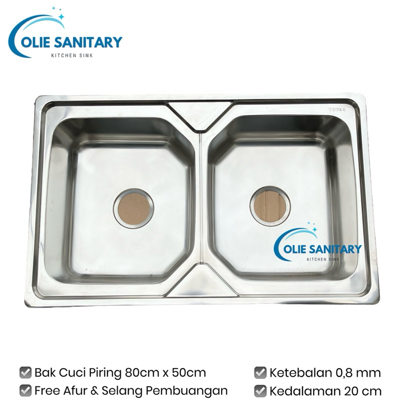 Todini CK 8050 Kitchen Sink Dapur 80cm x 50cm Wastafel Stainless Bak Cuci Piring 2 Lubang Bowl