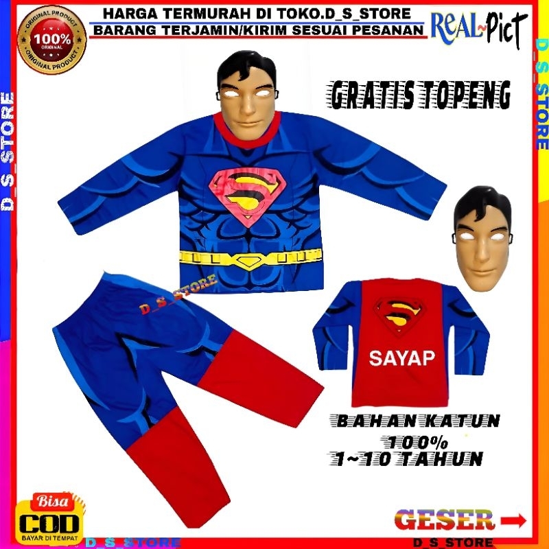 Baju SUPERMAN SAYAP anak laki laki/baju setelan superman sayap topeng lengan panjang